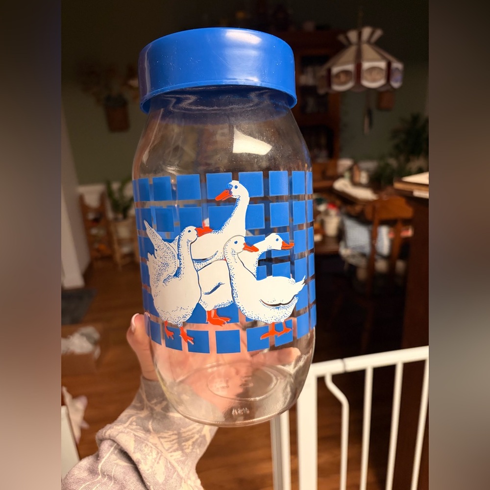 Blue and White Goose Pattern Jar Carlton Glass